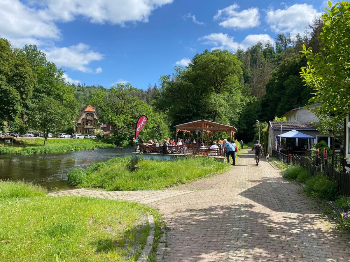 טאלה Pension Sternschnuppe, Treseburg Harz, Unmittelbar Am Wasser מראה חיצוני תמונה